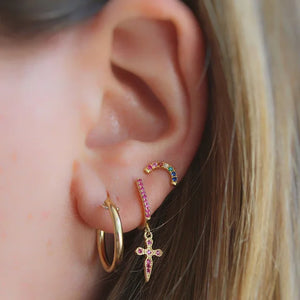 925 Silver Lucky Sword & Faith Cross CZ Hoop Earrings
