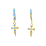 925 Silver Lucky Sword & Faith Cross CZ Hoop Earrings
