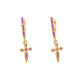 925 Silver Lucky Sword & Faith Cross CZ Hoop Earrings