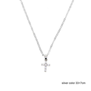 925 Silver CZ Paved Cross Pendant Necklace European Jewelry
