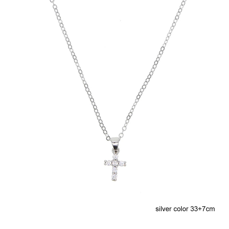 925 Silver CZ Paved Cross Pendant Necklace European Jewelry
