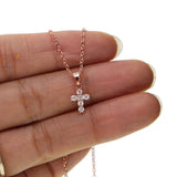 925 Silver CZ Paved Cross Pendant Necklace European Jewelry