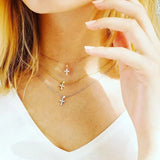 925 Silver CZ Paved Cross Pendant Necklace European Jewelry