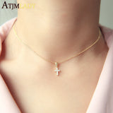 925 Silver CZ Paved Cross Pendant Necklace European Jewelry