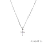 925 Silver CZ Paved Cross Pendant Necklace European Jewelry