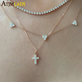925 Silver CZ Paved Cross Pendant Necklace European Jewelry