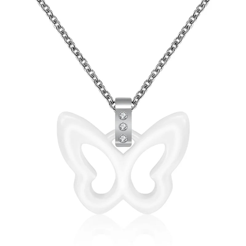 Sweet Butterfly Ceramic Zircon Necklace Austrian Crystal Fine Jewelry