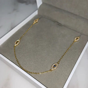 Micro Pave CZ Evil Eye Charm 925 Silver Necklace