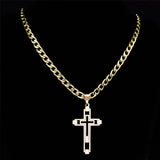 Hip Hop Cross Stainless Steel Chain Necklace Long Pendant Jewelry N6055S05