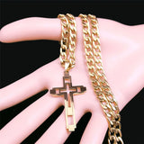 Hip Hop Cross Stainless Steel Chain Necklace Long Pendant Jewelry N6055S05