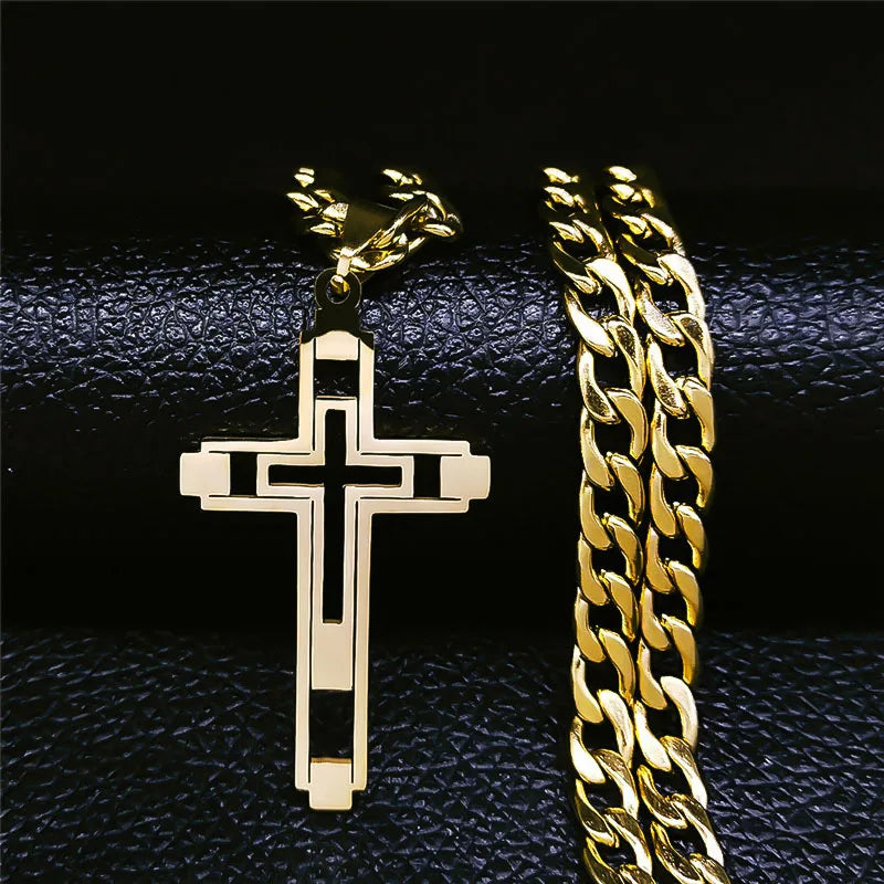 Hip Hop Cross Stainless Steel Chain Necklace Long Pendant Jewelry N6055S05