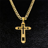 Hip Hop Cross Stainless Steel Chain Necklace Long Pendant Jewelry N6055S05