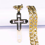 Hip Hop Cross Stainless Steel Chain Necklace Long Pendant Jewelry N6055S05