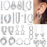 925 Silver Butterfly Heart Hoop Earrings