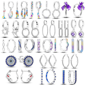 925 Silver Pave U Shape Star Moon Hoop Earrings