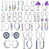 925 Silver Pave U Shape Star Moon Hoop Earrings