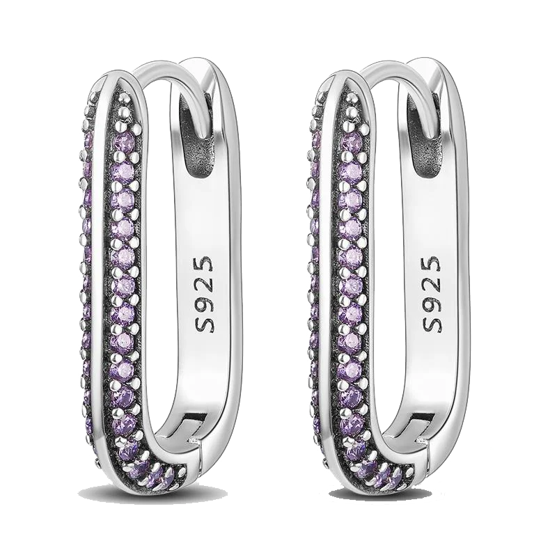 925 Silver Star Moon Earrings Sparkling Pave U Shape