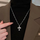 Gothic Punk Style Cross Necklace 14K Pattern Carving Chain Jewelry