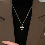 Gothic Punk Style Cross Necklace 14K Pattern Carving Chain Jewelry