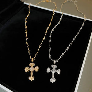 Gothic Punk Style Cross Necklace 14K Pattern Carving Chain Jewelry