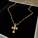 Gothic Punk Style Cross Necklace 14K Pattern Carving Chain Jewelry
