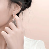 S925 Sterling Silver Four Leaf Clover Zircon Earrings Wedding Gift