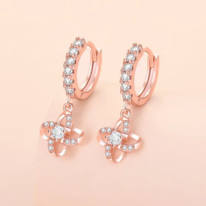 S925 Sterling Silver Four Leaf Clover Zircon Earrings Wedding Gift
