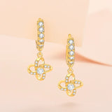 S925 Sterling Silver Four Leaf Clover Zircon Earrings Wedding Gift