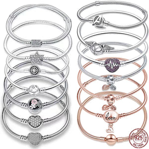 Silver Eternity Rose Chain Bracelet for Charm DIY Jewelry