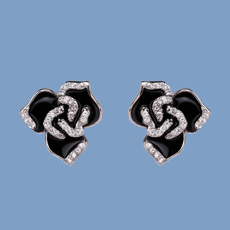 925 Silver Flower Pendant Earrings Enamel Women's Jewelry