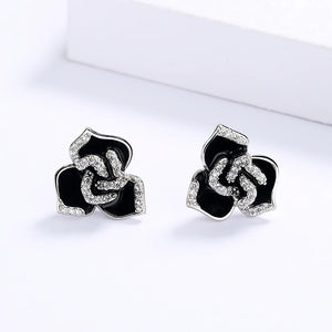 925 Silver Flower Pendant Earrings Enamel Women's Jewelry