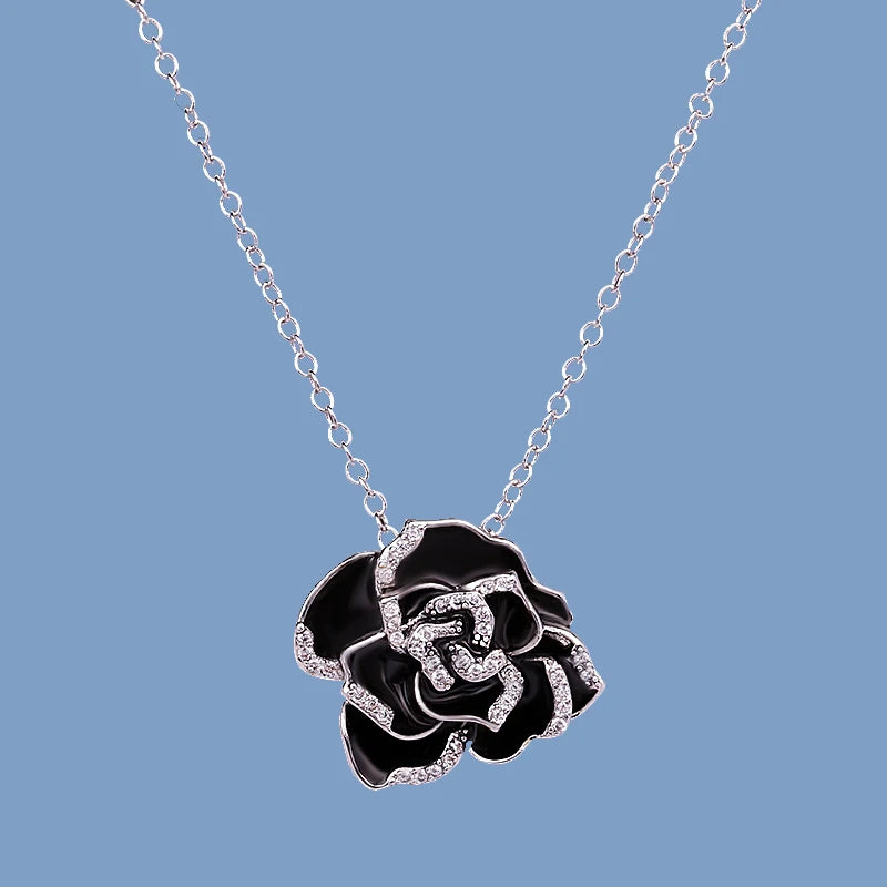 Enamel Flower Pendant 925 Silver Necklace for Women