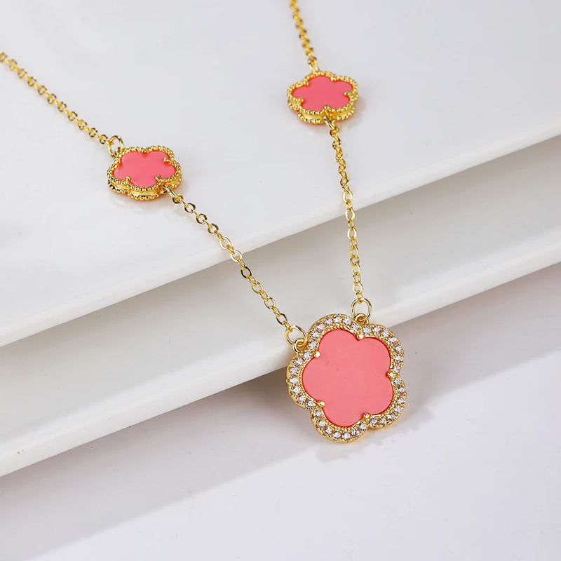 Colorful Shell Five-leaf Flower Charms Necklace Bracelet Set