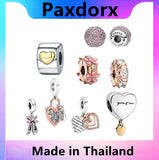 S925 Sterling Silver Heart Circular Beads Pando Charm Bracelet Women DIY Jewelry