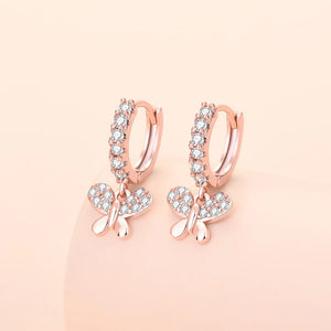 S925 Sterling Silver Mini Butterfly Zircon Drop Earrings for Women