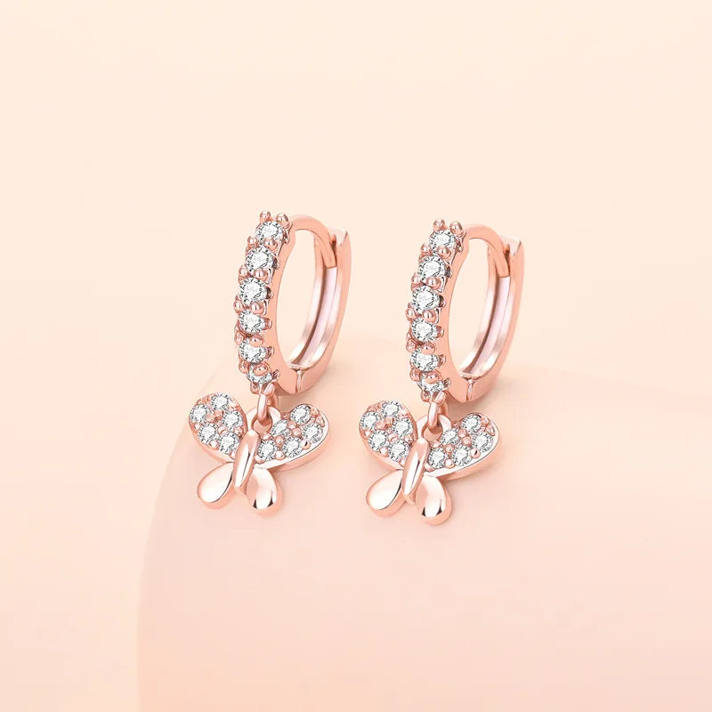 S925 Sterling Silver Mini Butterfly Zircon Drop Earrings for Women