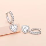 S925 Silver Heart Zircon Drop Earrings Wedding Gift Jewelry