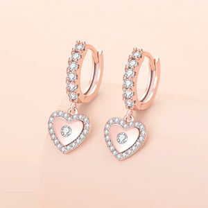 S925 Silver Heart Zircon Drop Earrings Wedding Gift Jewelry