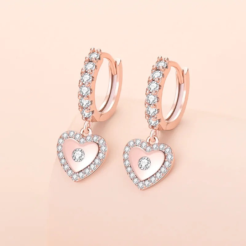 S925 Silver Heart Zircon Drop Earrings Wedding Gift Jewelry