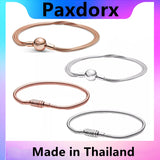 Ladies Magnetic Button Push-pull Bracelet S925 Sterling Silver Charm Beaded