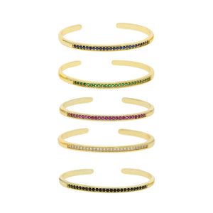 Spring Bezel Rainbow CZ Open Cuff Bracelets Women Jewelry
