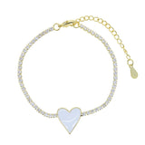 Women Bracelet 7 Colorful Neon Enamel Heart Charm CZ Tennis Chain