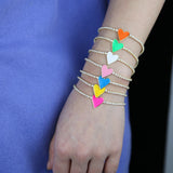 Women Bracelet 7 Colorful Neon Enamel Heart Charm CZ Tennis Chain