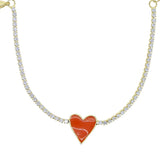 Women Bracelet 7 Colorful Neon Enamel Heart Charm CZ Tennis Chain