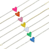Women Bracelet 7 Colorful Neon Enamel Heart Charm CZ Tennis Chain