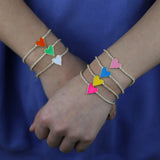 Women Bracelet 7 Colorful Neon Enamel Heart Charm CZ Tennis Chain