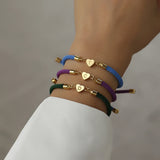 Stainless Steel Heart Rope Charm Bracelet Colorful Adjustable A-Z Letter