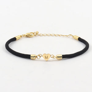 Stainless Steel Heart Rope Charm Bracelet Colorful Adjustable A-Z Letter