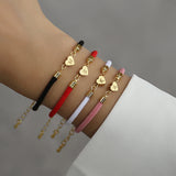 Stainless Steel Heart Rope Charm Bracelet Colorful Adjustable A-Z Letter