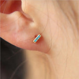 925 Silver Turquoise Stud Earrings with CZ Accents